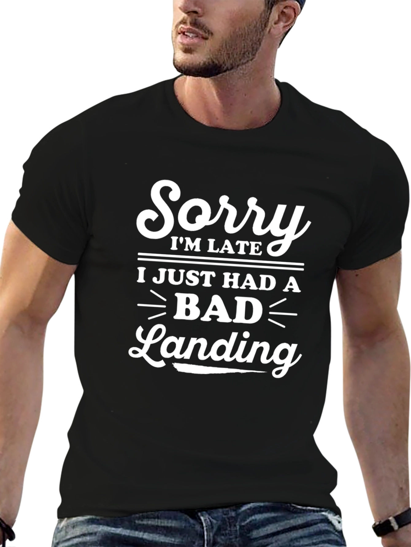 Funny Bad Landing Graphic T-Shirt - Black