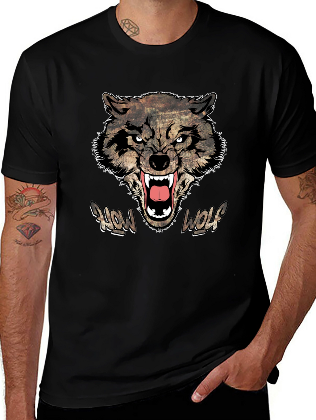 Howl Wolf Graphic Print Mens Black T-Shirt