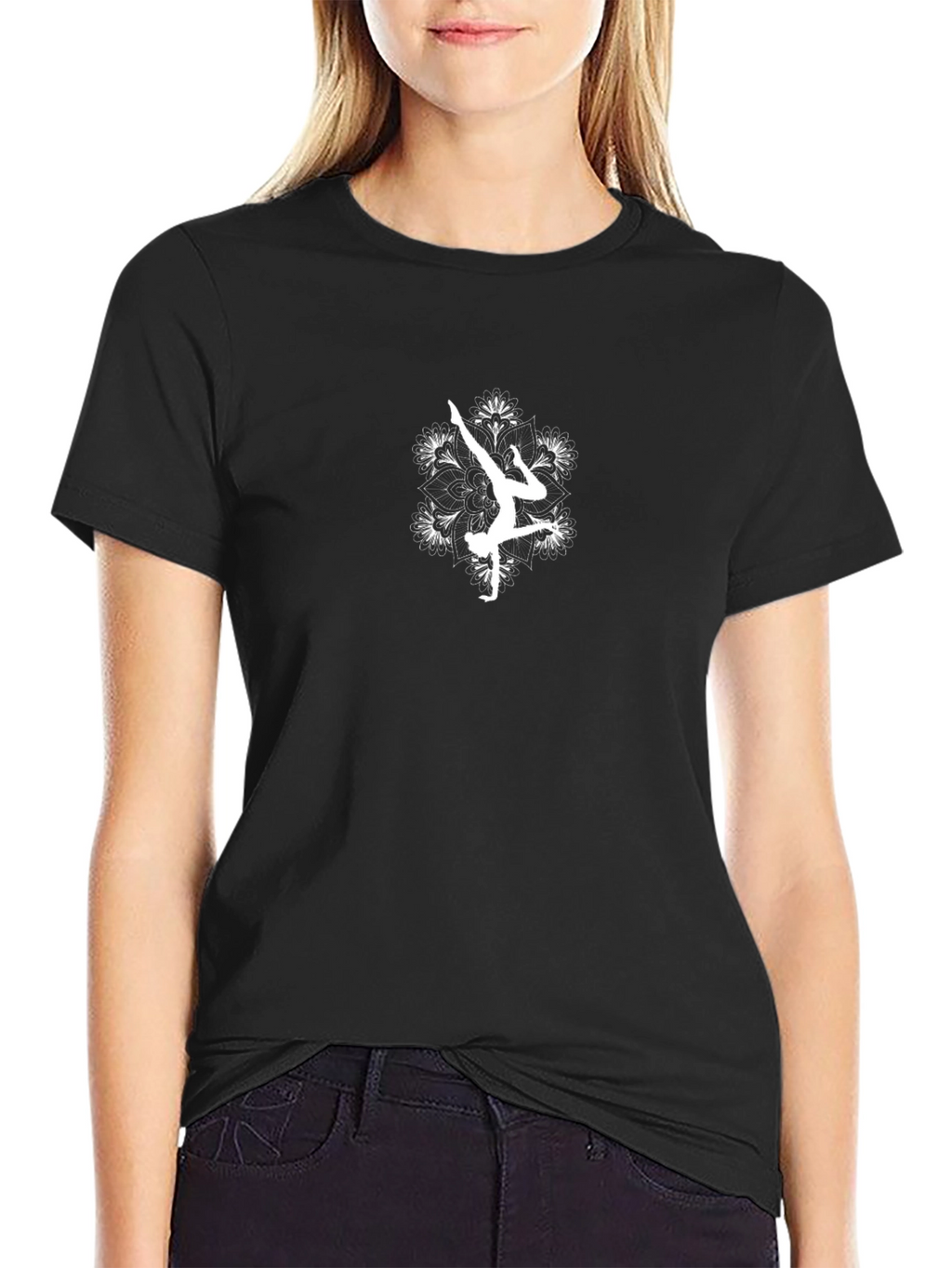 Yoga Mandala Graphic Tee - Black Cotton T-Shirt