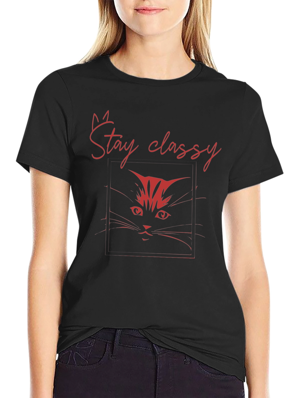 Stay Classy Cat Black T-Shirt