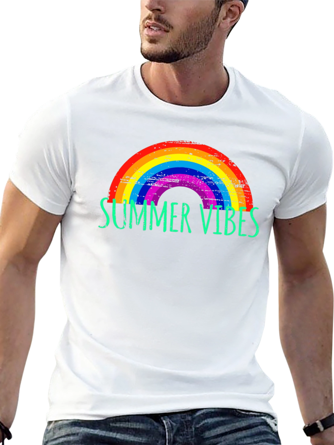 Summer Vibes Rainbow Graphic Tee