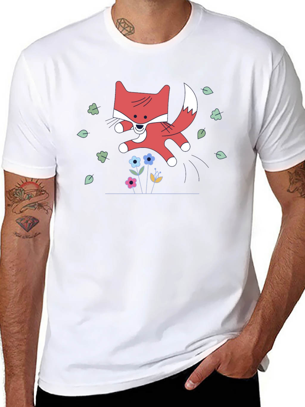 Cute Cartoon Fox Black T-Shirt