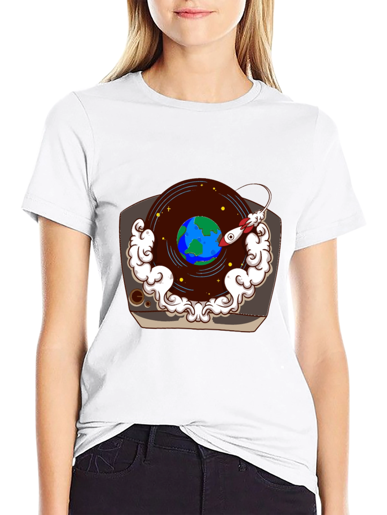 Retro Record Player Earth Graphic Tee