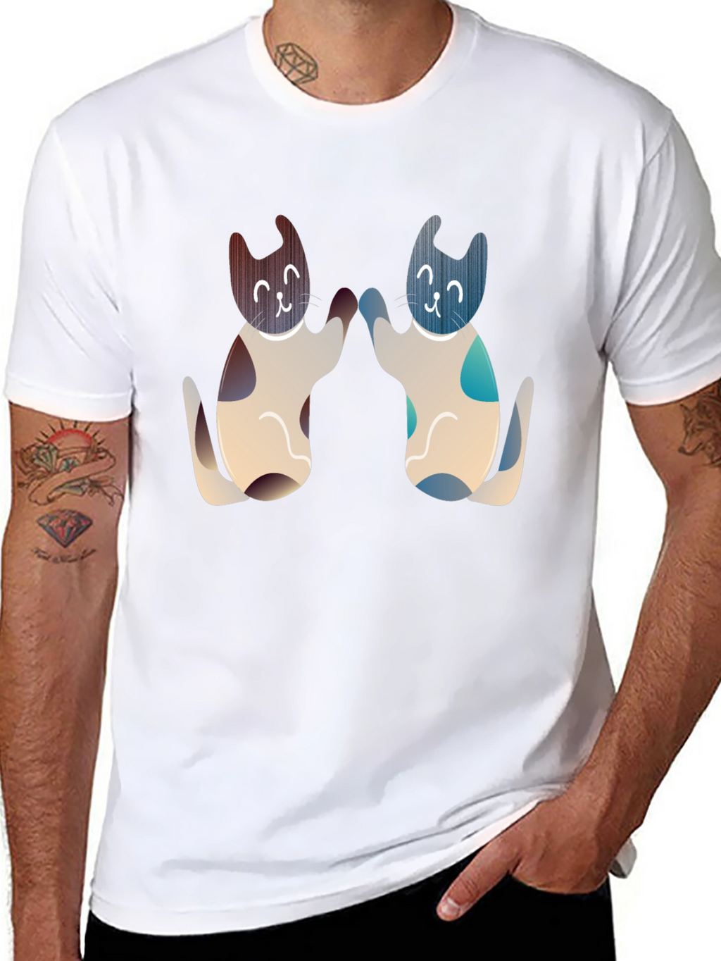 Cute Cats High Five Graphic Tee - Black