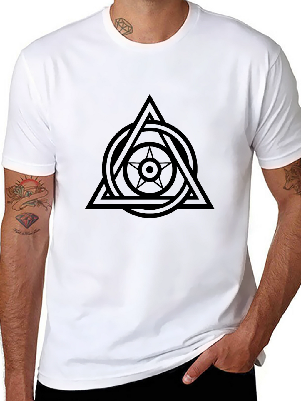 Geometric Star Circle Triangle Graphic Tee - Black