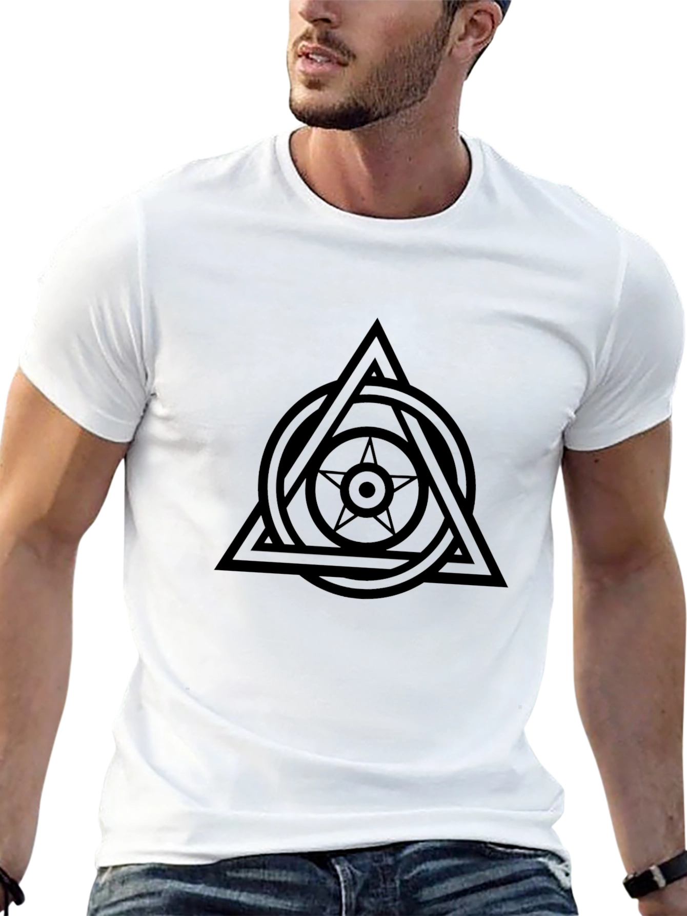 Geometric Star Circle Triangle Graphic Tee - Black