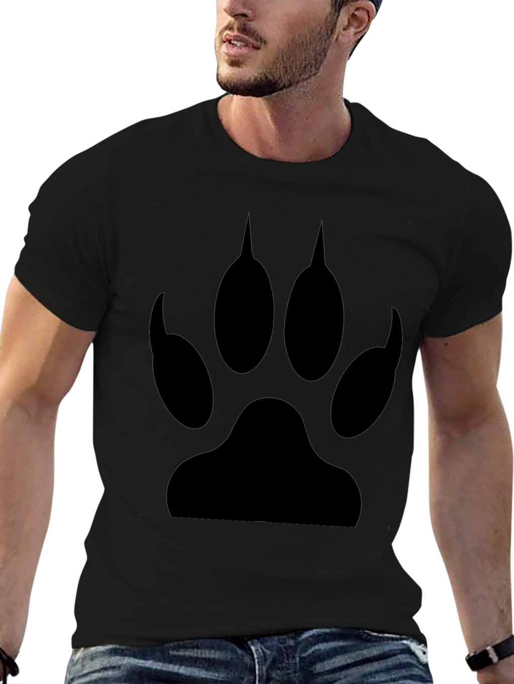 Wolf Paw Print Graphic T-Shirt - Black