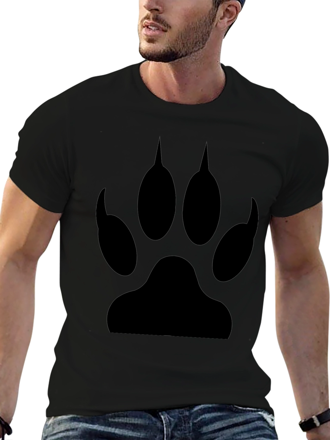 Wolf Paw Print Graphic T-Shirt - Black