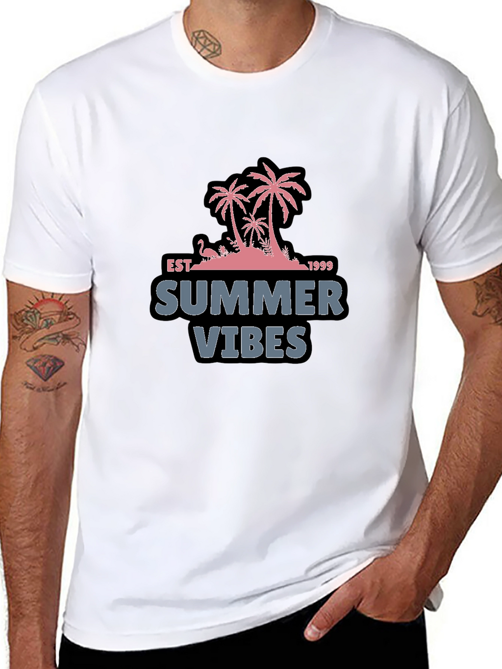 Summer Vibes Black T-Shirt with Palm Tree Design