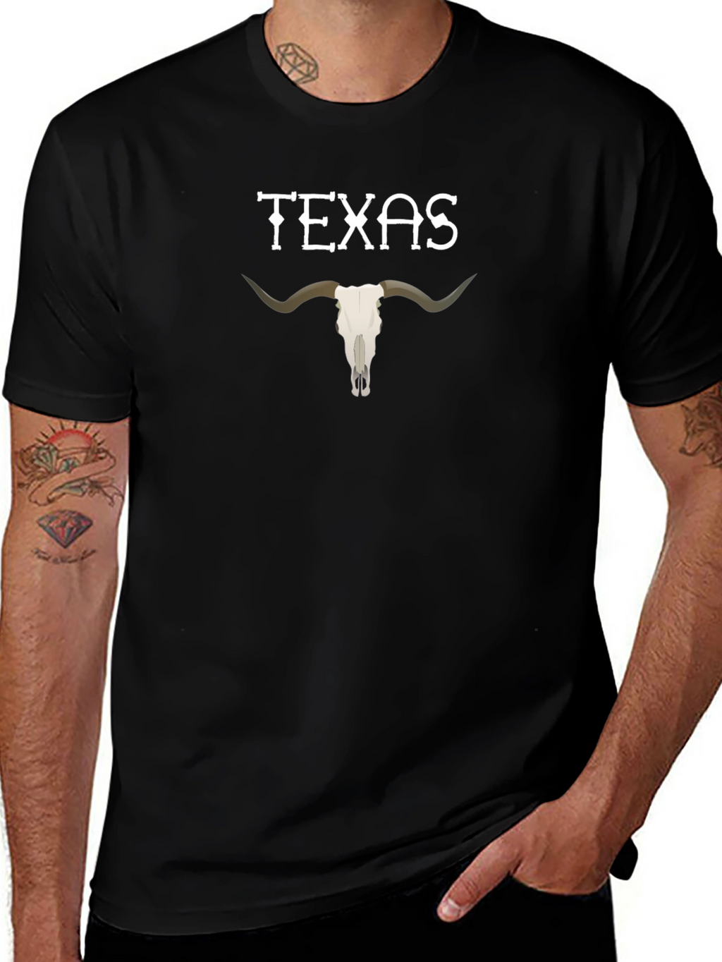 Texas Longhorn Skull Graphic Black T-Shirt