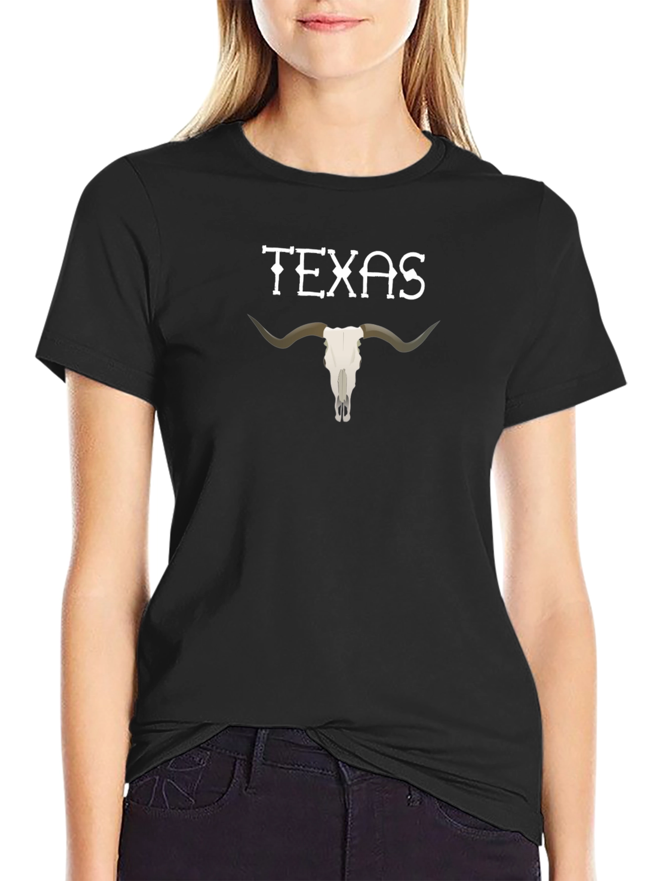 Texas Longhorn Skull Graphic Black T-Shirt