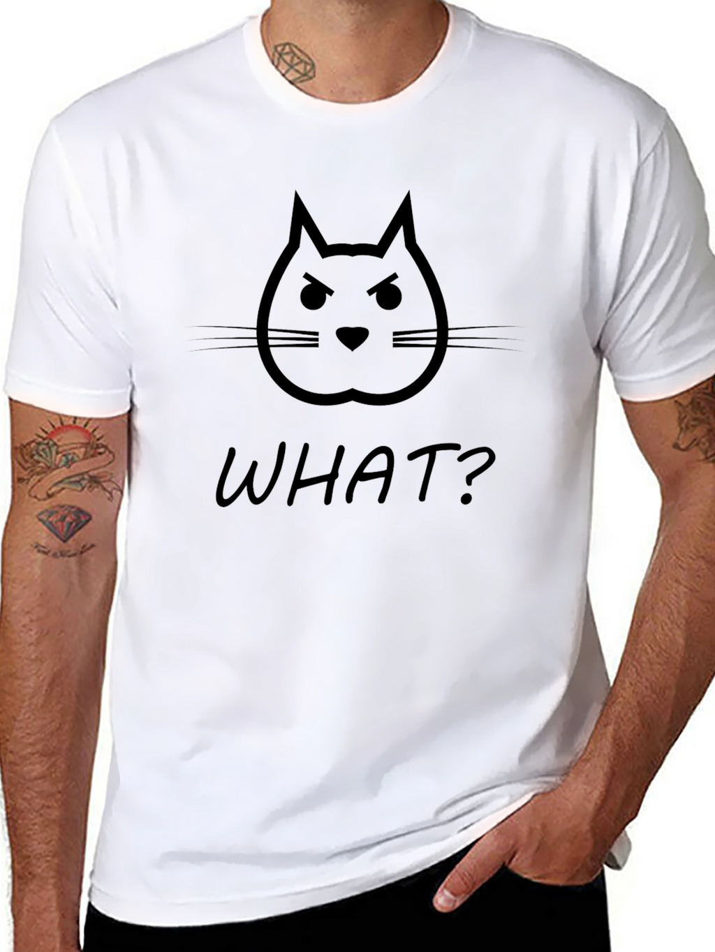 Angry Cat WHAT? Black Graphic T-Shirt