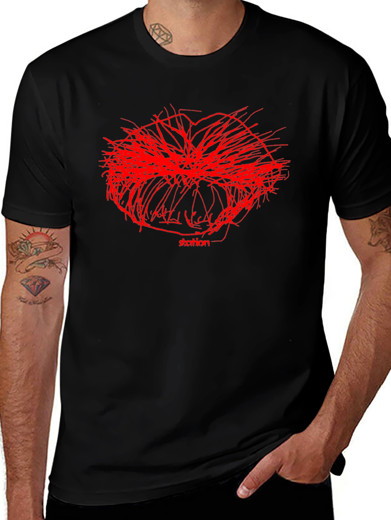 Abstract Red Graphic Print Black T-Shirt