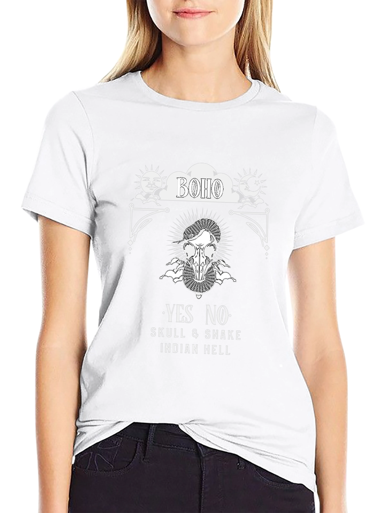 Boho Skull & Snake Graphic Tee - Black