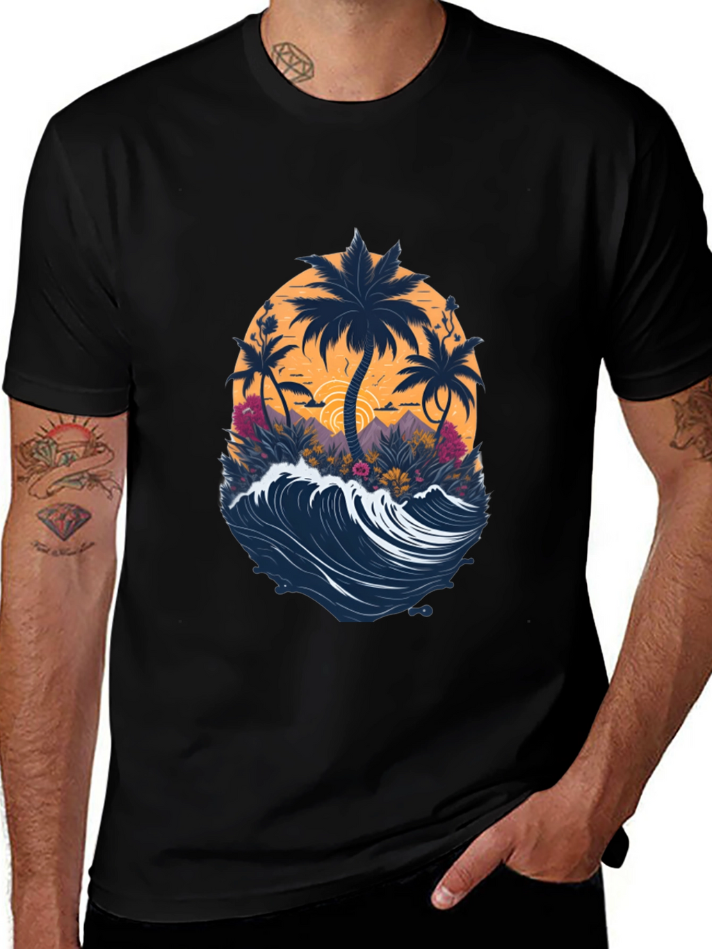 Tropical Palm Wave Graphic Tee