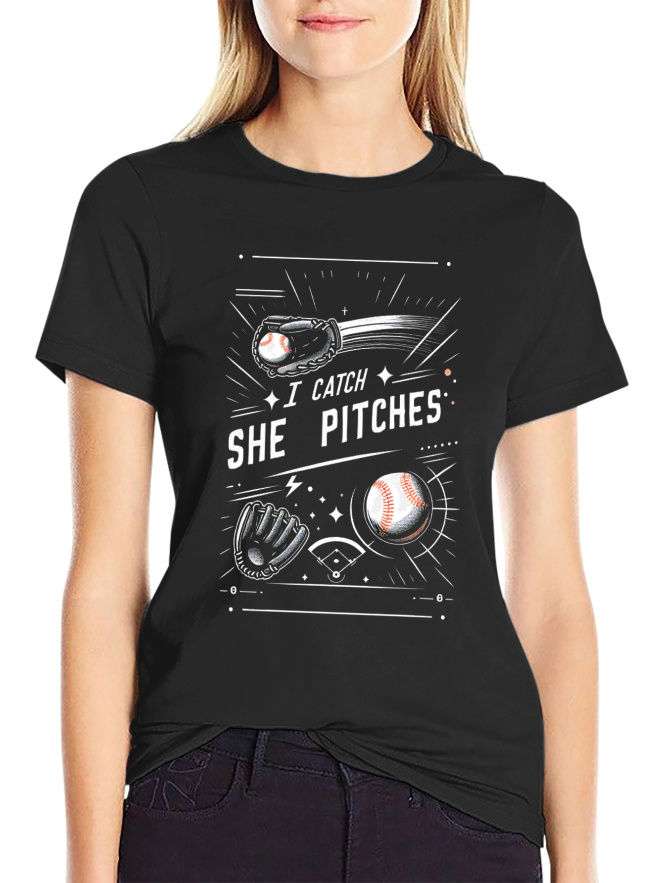 I Catch She Pitches Graphic T-Shirt