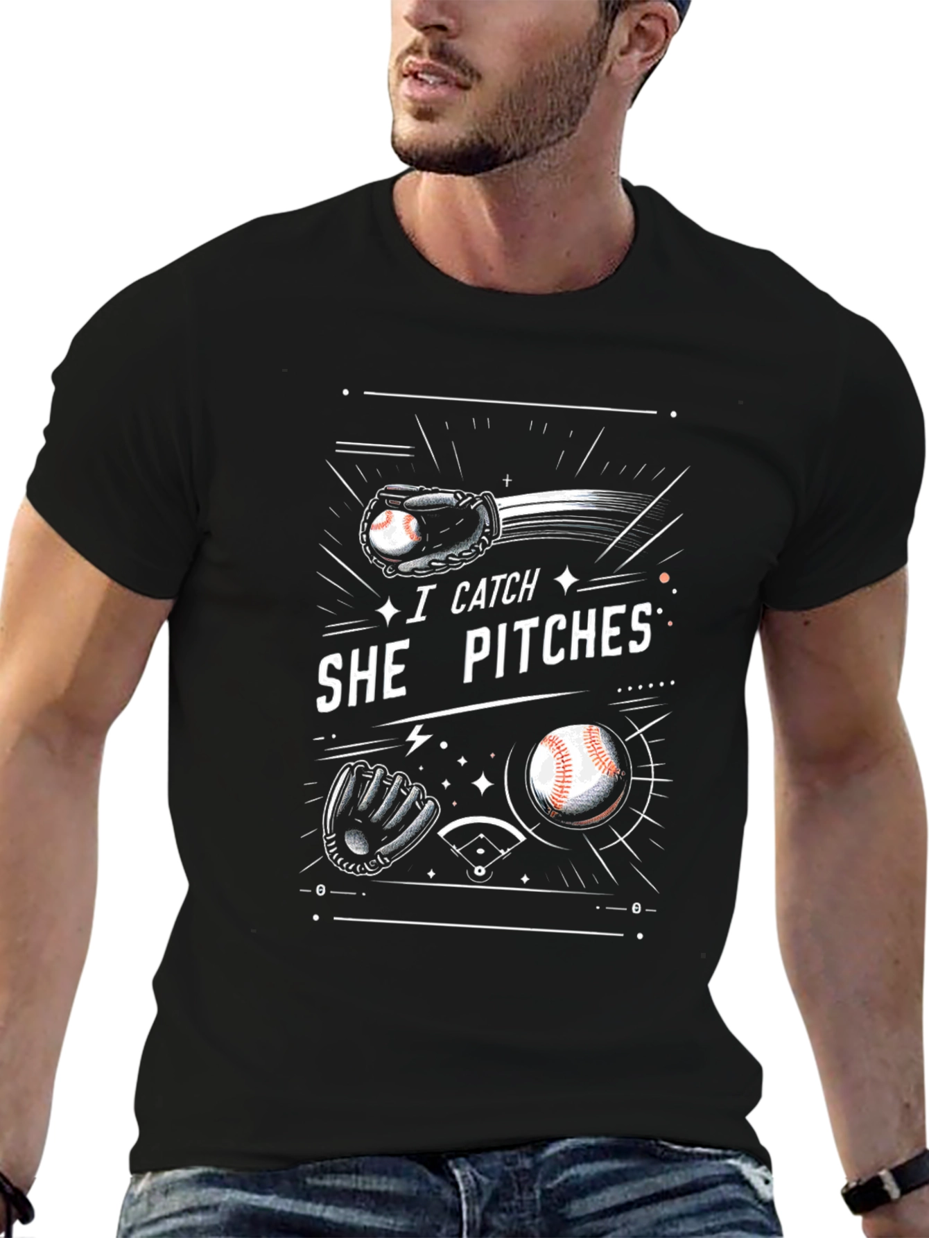 I Catch She Pitches Graphic T-Shirt