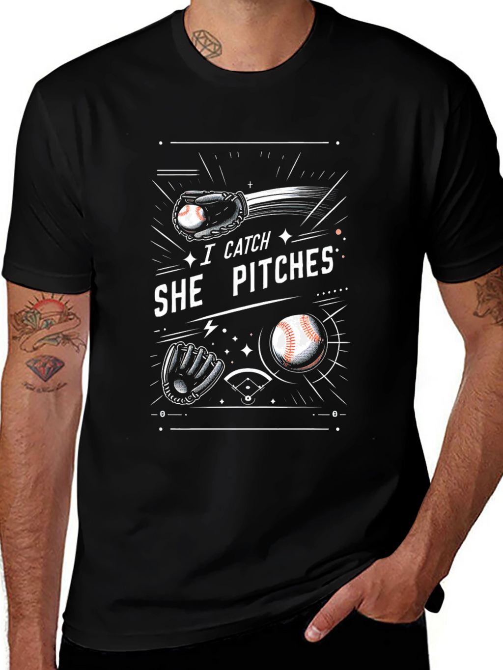 I Catch She Pitches Graphic T-Shirt