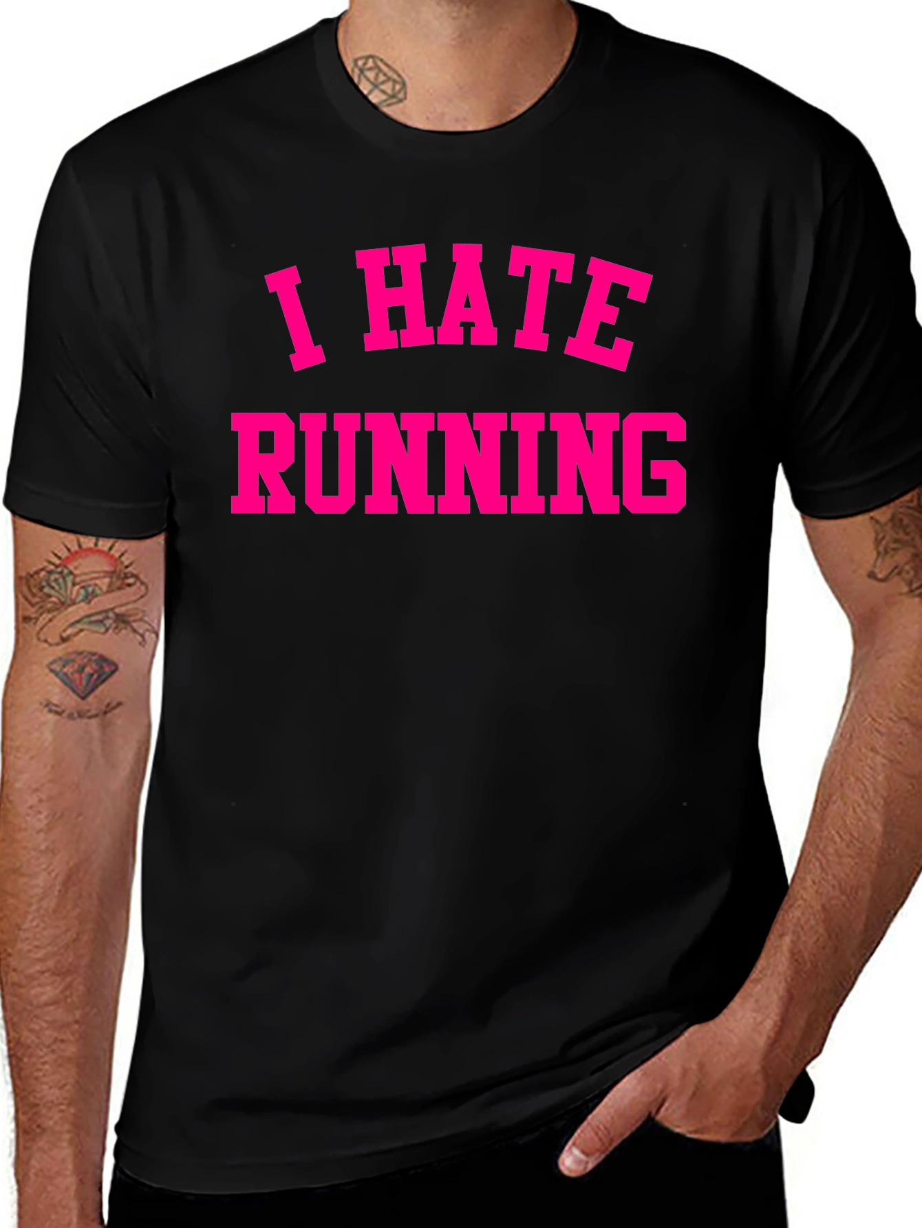 I Hate Running Slogan T-Shirt - Sport Anti-Motivation Tee
