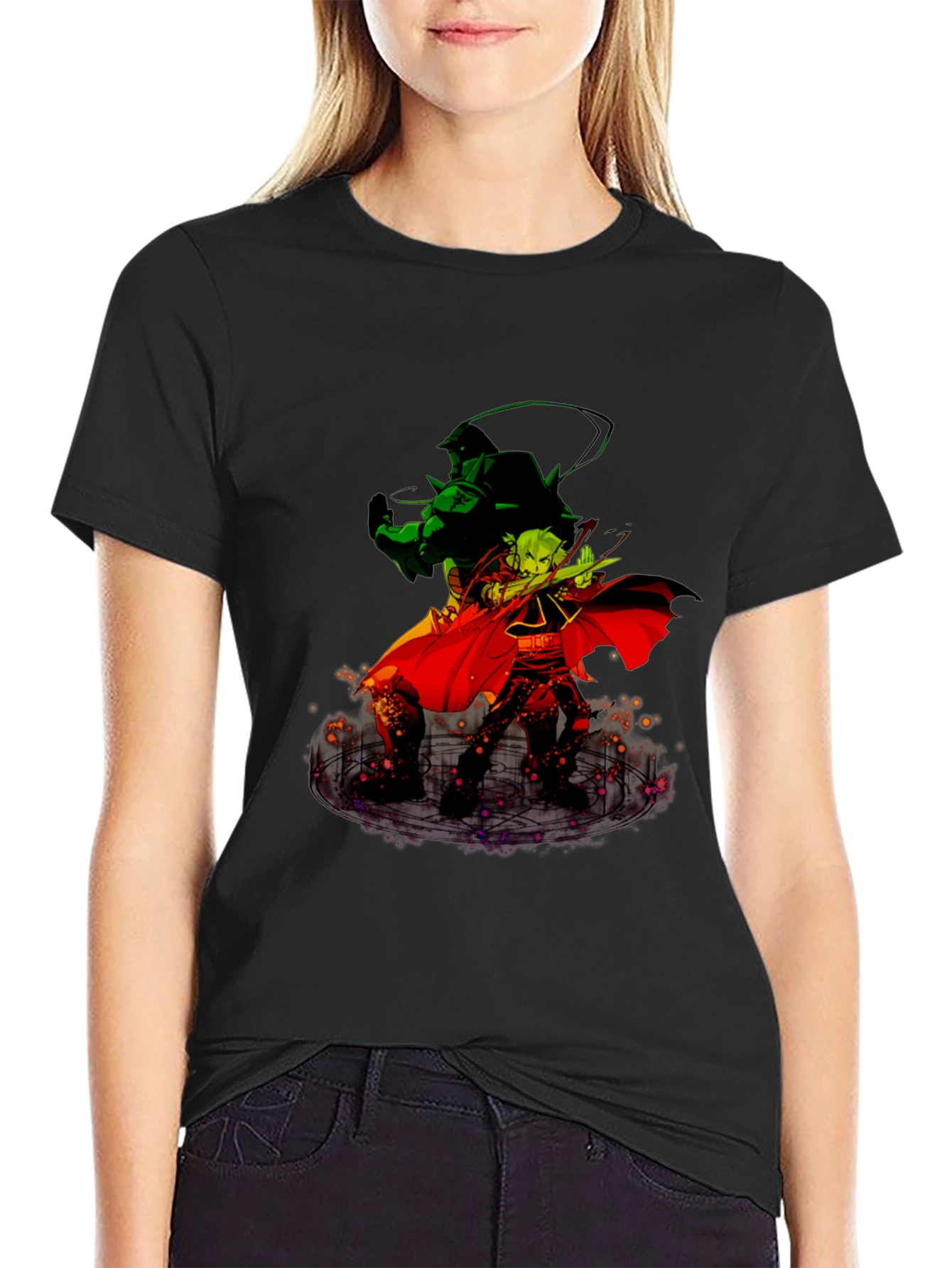Anime Duo Graphic T-Shirt - Black Cotton Tee