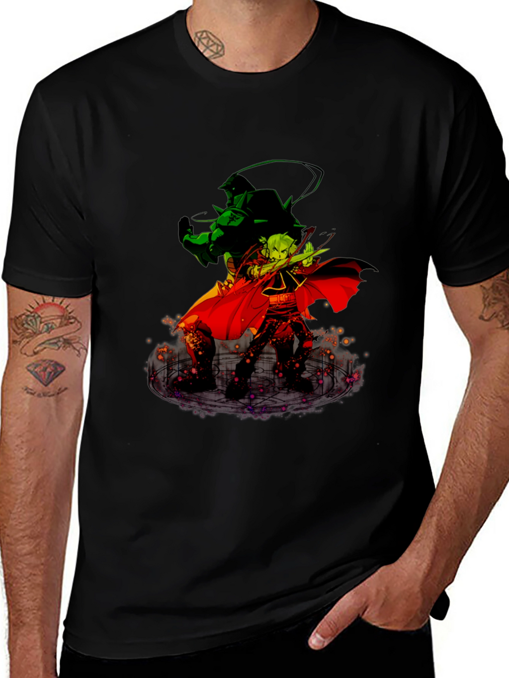 Anime Duo Graphic T-Shirt - Black Cotton Tee
