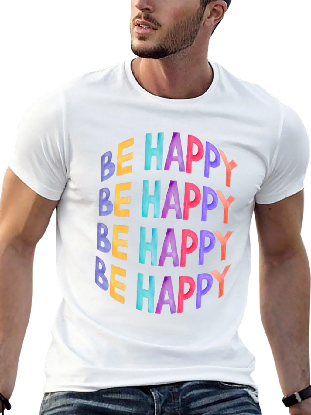 Be Happy Graphic Tee - Black Cotton T-Shirt