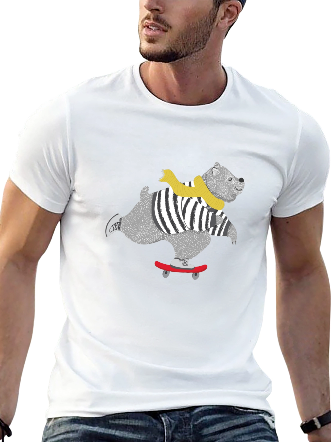 Skateboarding Bear Graphic Tee - Cool & Casual!
