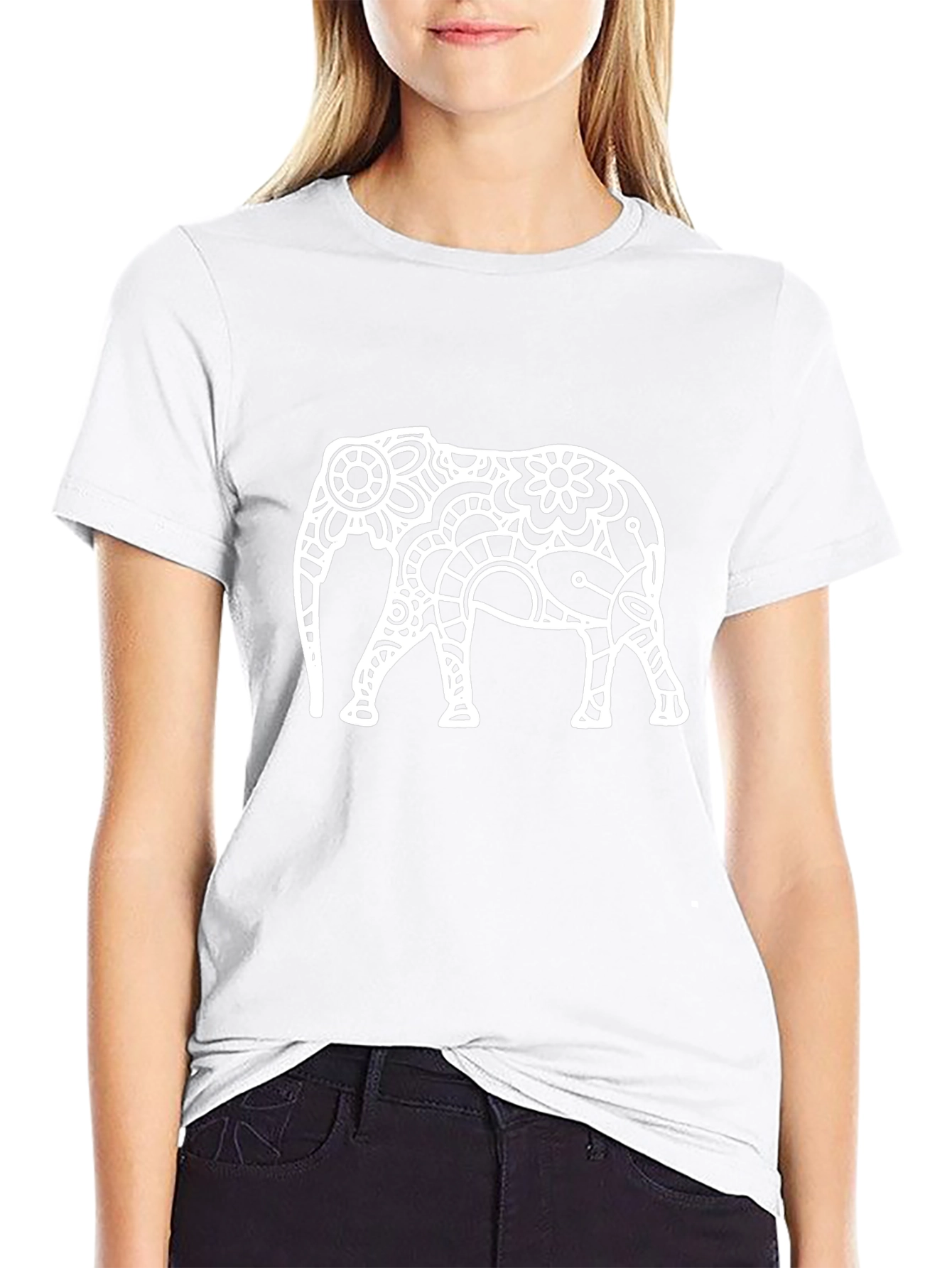 Black T-Shirt with White Elephant Design