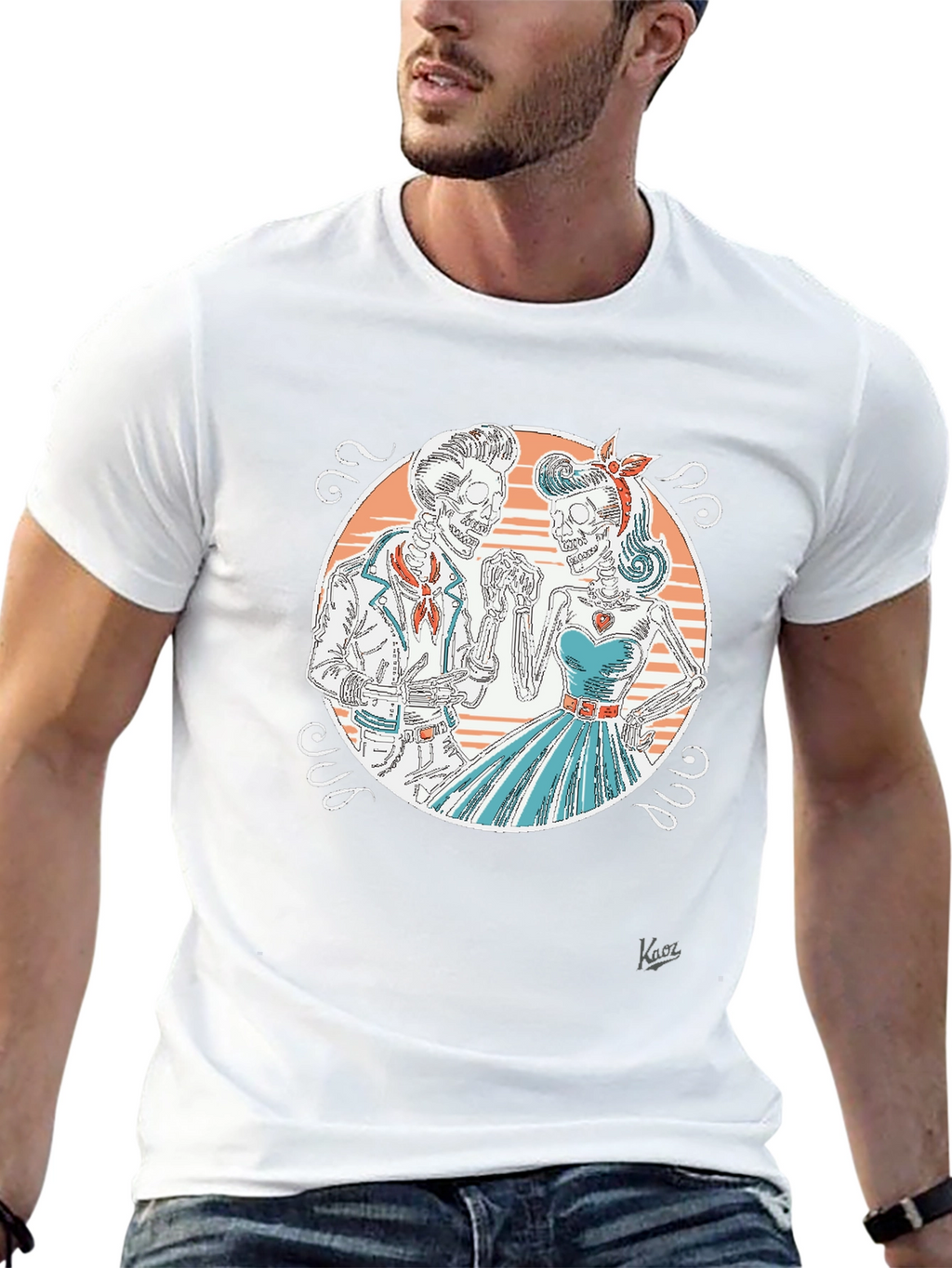 Retro Skeleton Couple Graphic T-Shirt