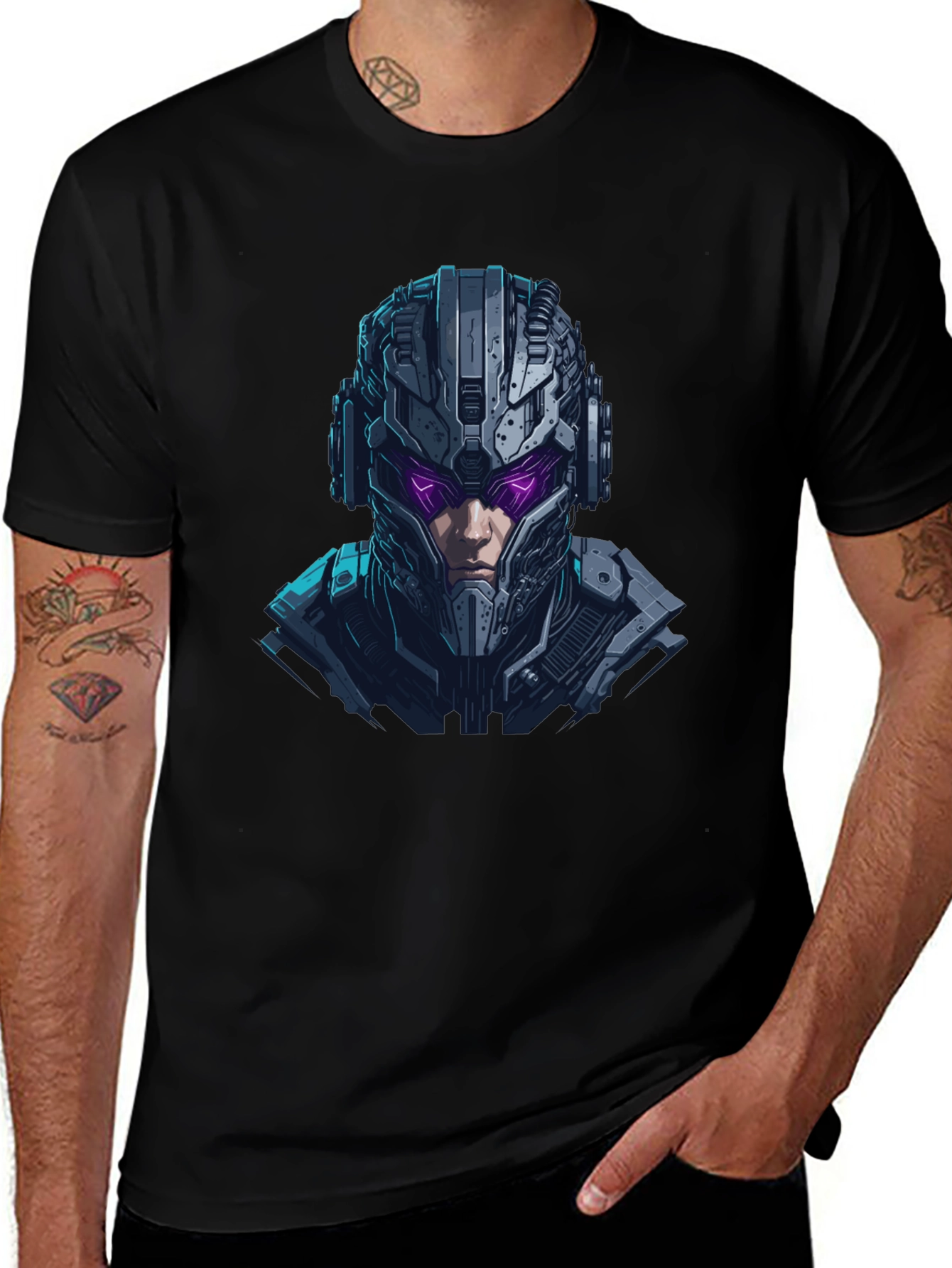 Cyberpunk Warrior Graphic Black T-Shirt
