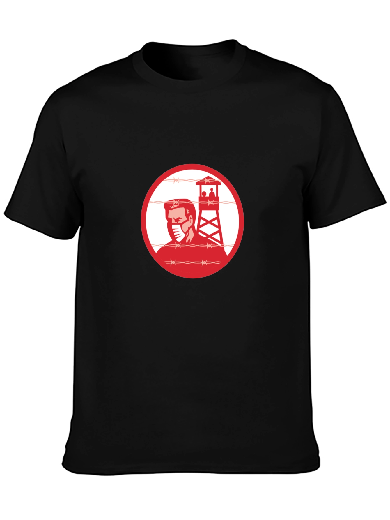 Black T-Shirt with Guard Tower Graphic