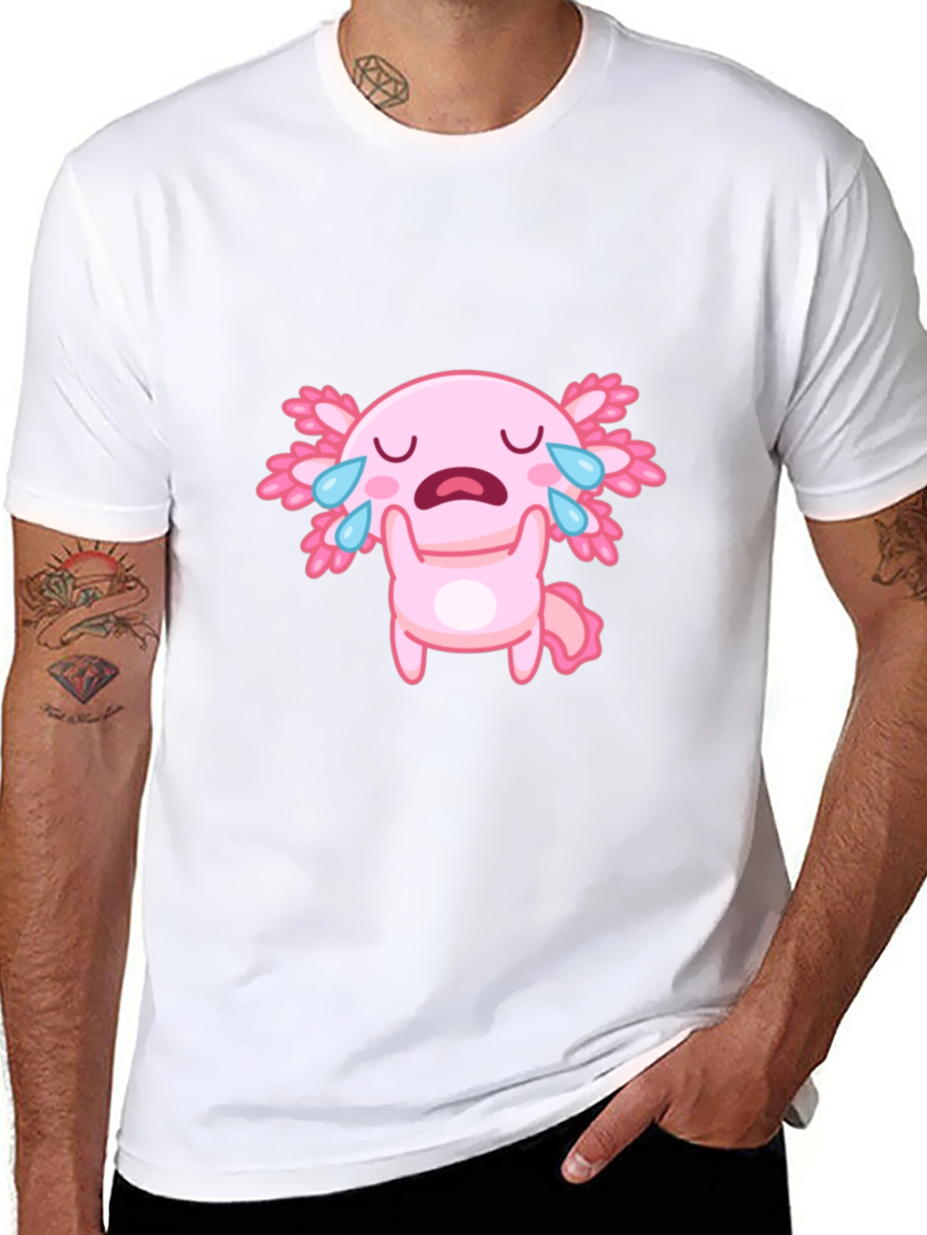 Crying Axolotl Black T-Shirt - Cute Cartoon Graphic Tee