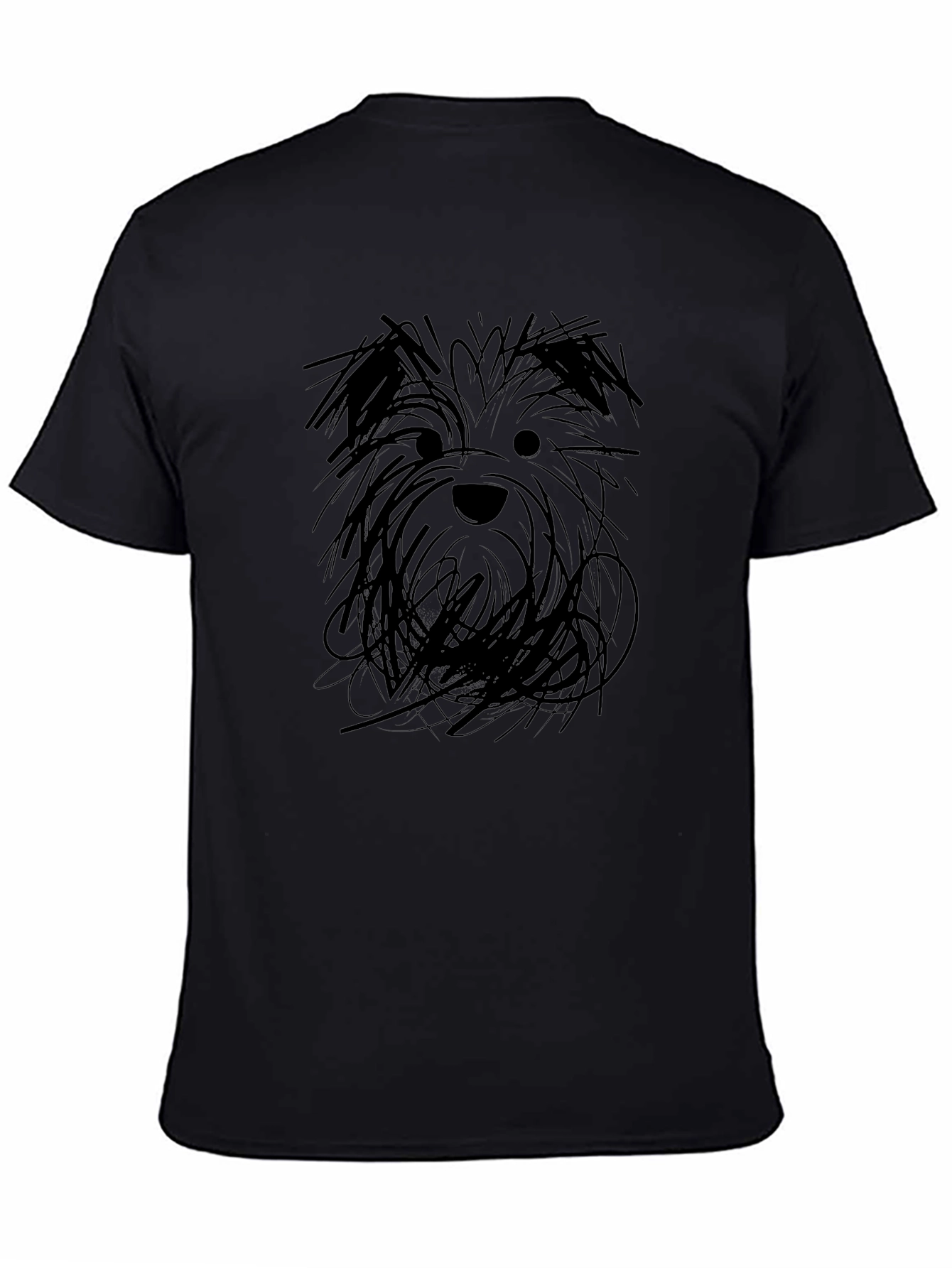 Black T-Shirt with Dog Sketch Graphic