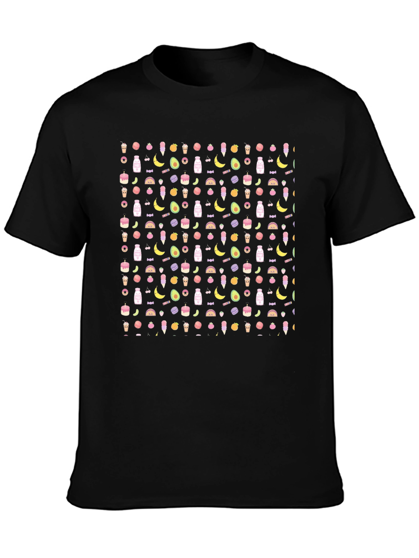 Novelty Food Pattern Black T-Shirt