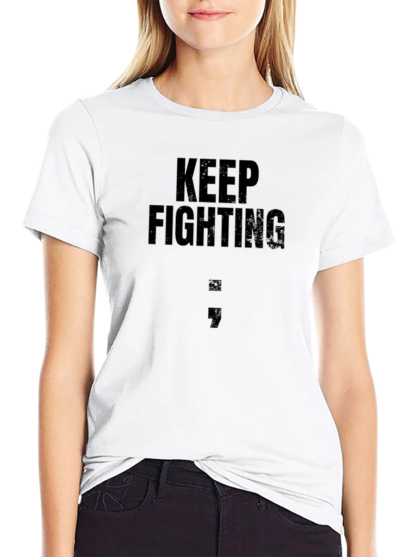 Keep Fighting Semicolon Graphic Tee - Black