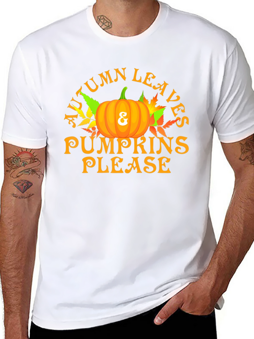 Autumn Leaves & Pumpkins Please Graphic T-Shirt