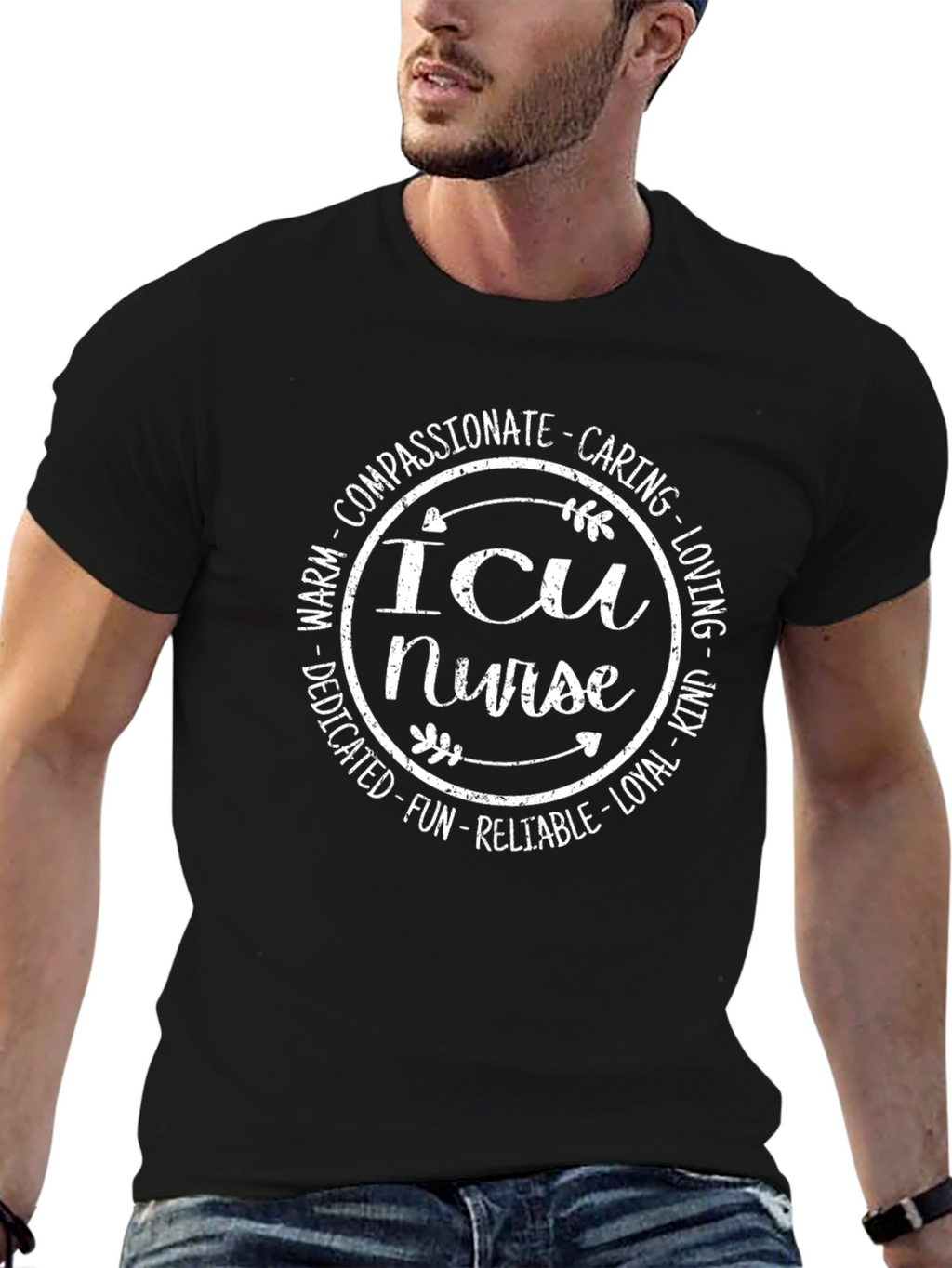 ICU Nurse Graphic T-Shirt - Compassionate Caring Design