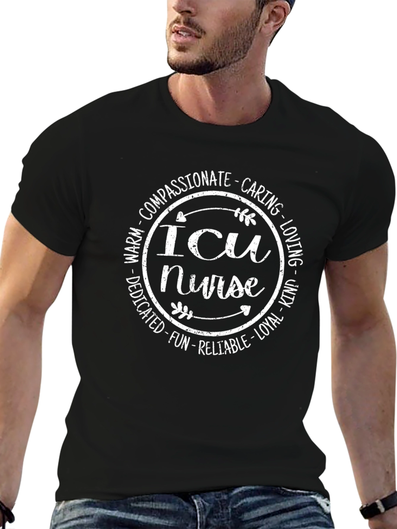 ICU Nurse Graphic T-Shirt - Compassionate Caring Design