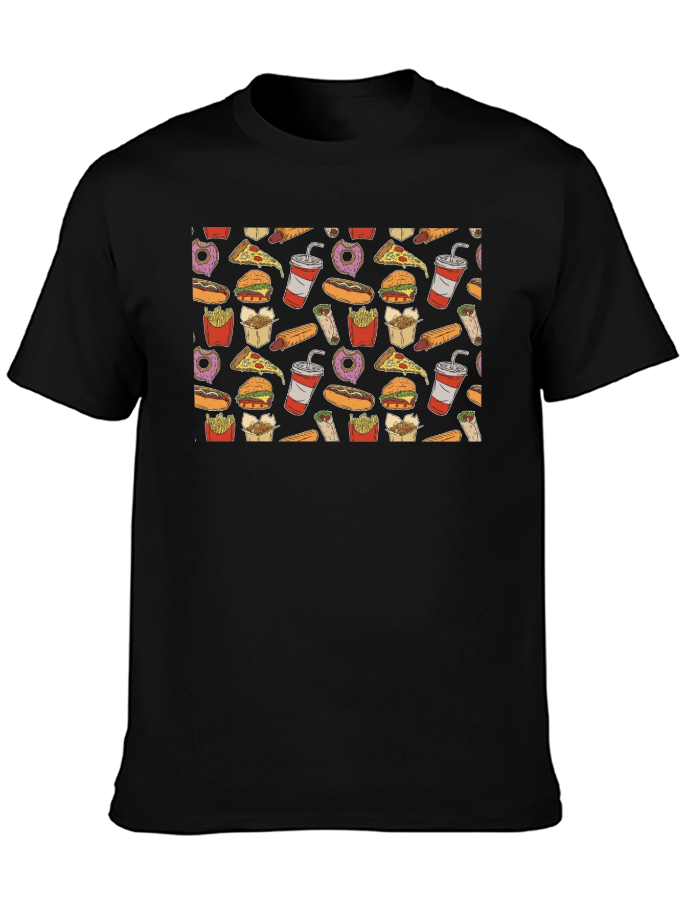 Junk Food Pattern T-Shirt - Black Casual Wear