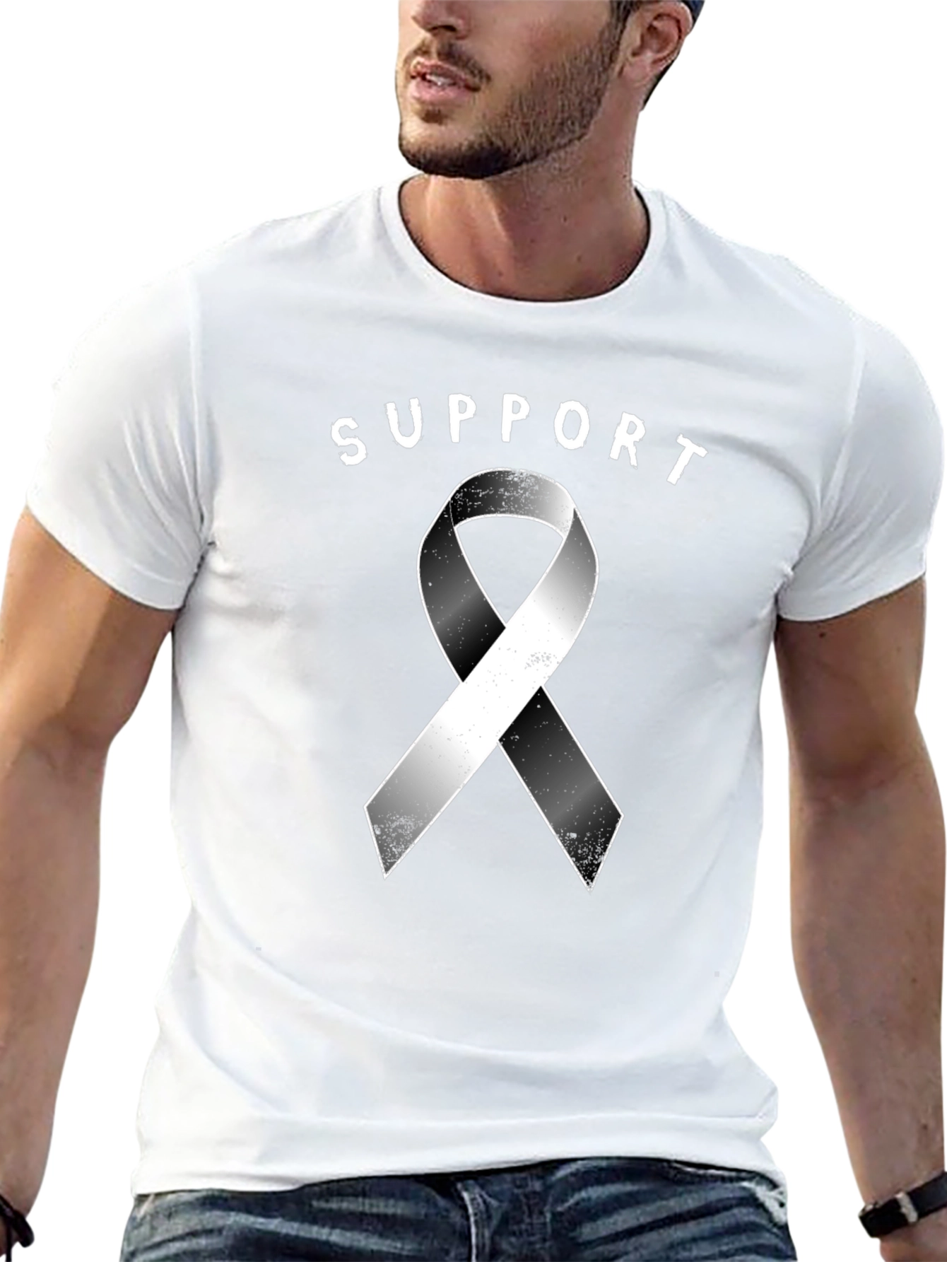Support Ribbon Black T-Shirt Awareness
