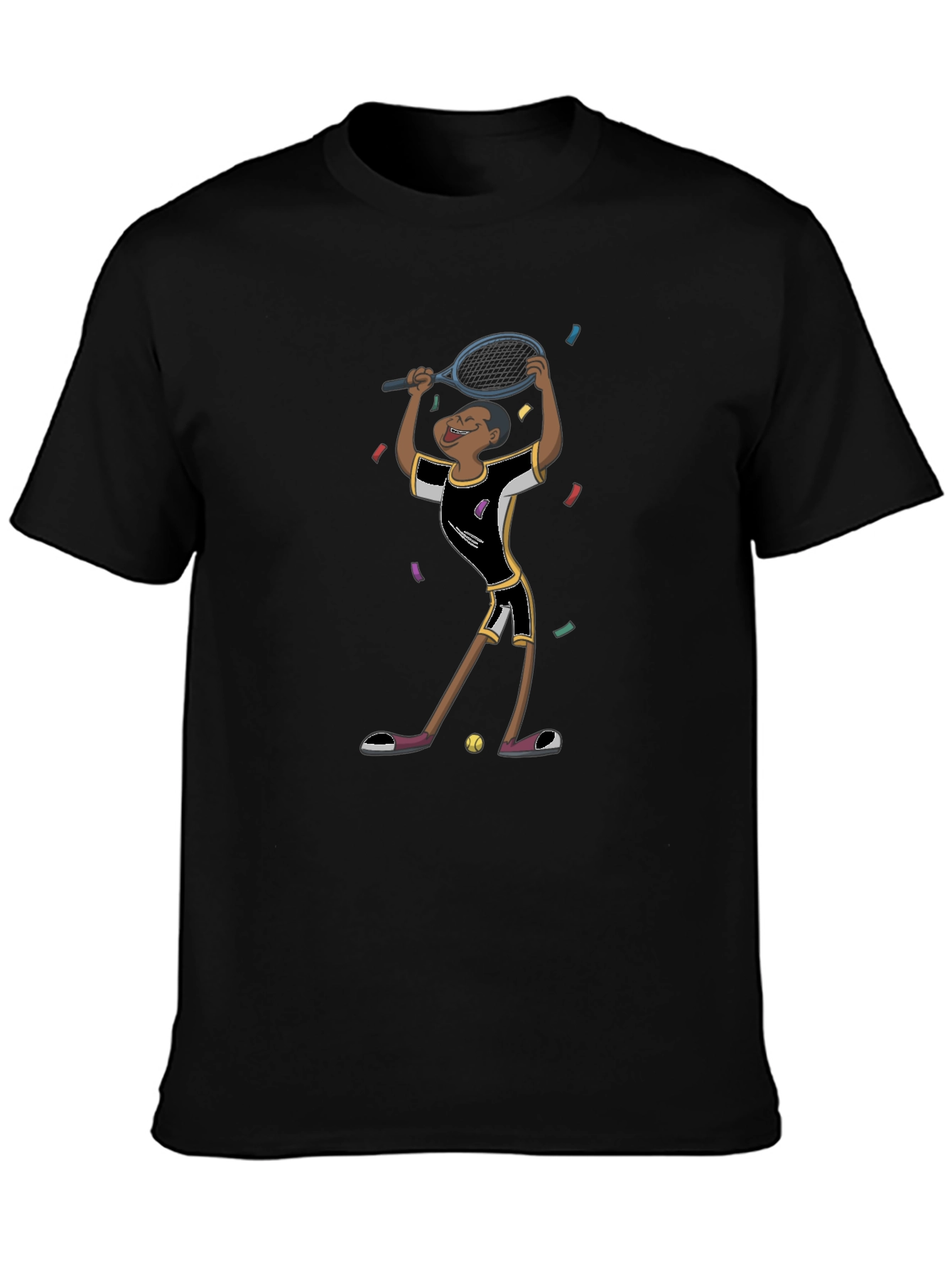 Tennis Player Graphic T-Shirt - Black Cotton Tee