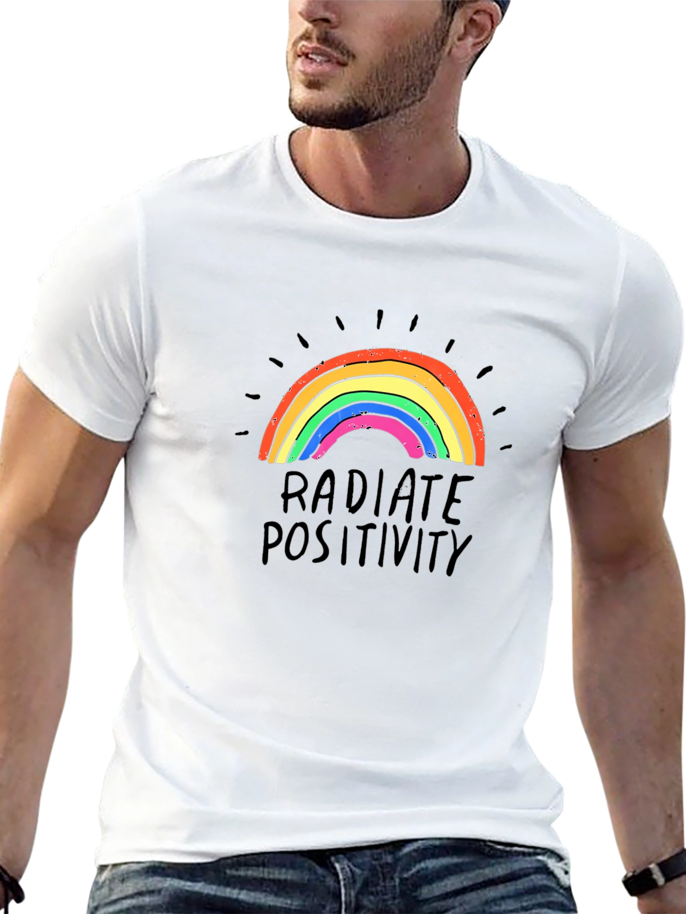 Radiate Positivity Rainbow Graphic T-Shirt - Black