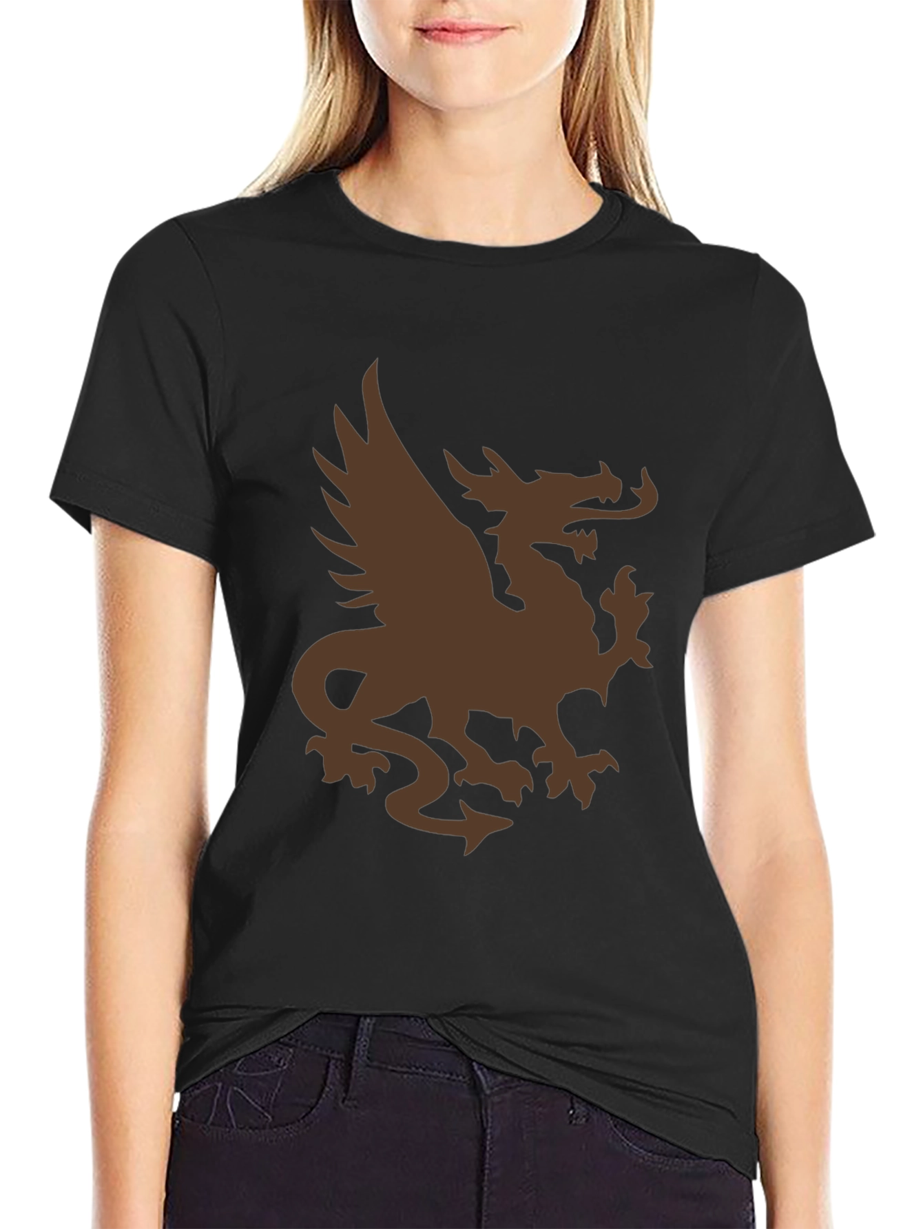 Mens Black T-Shirt with Brown Dragon Graphic