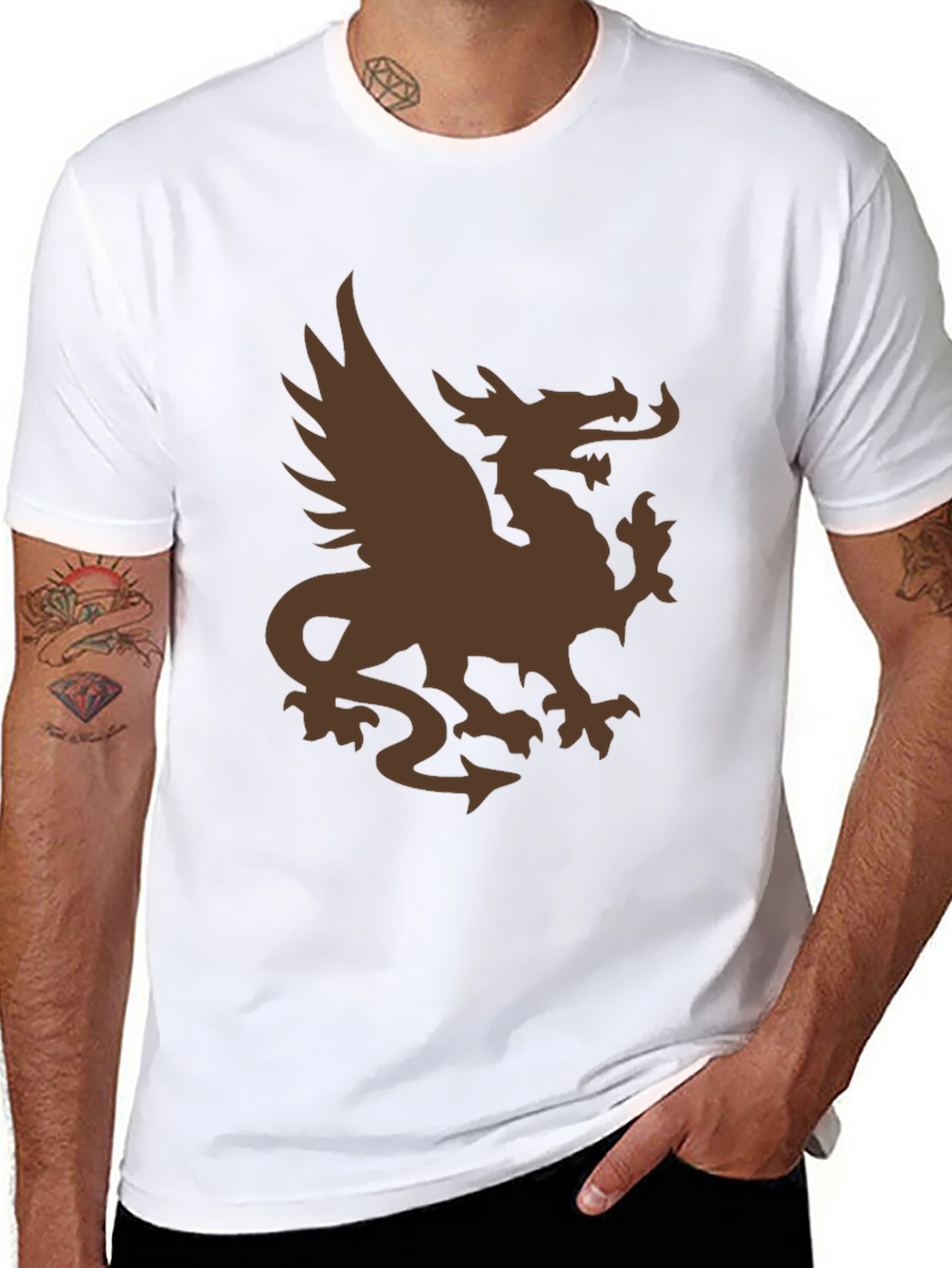 Mens Black T-Shirt with Brown Dragon Graphic
