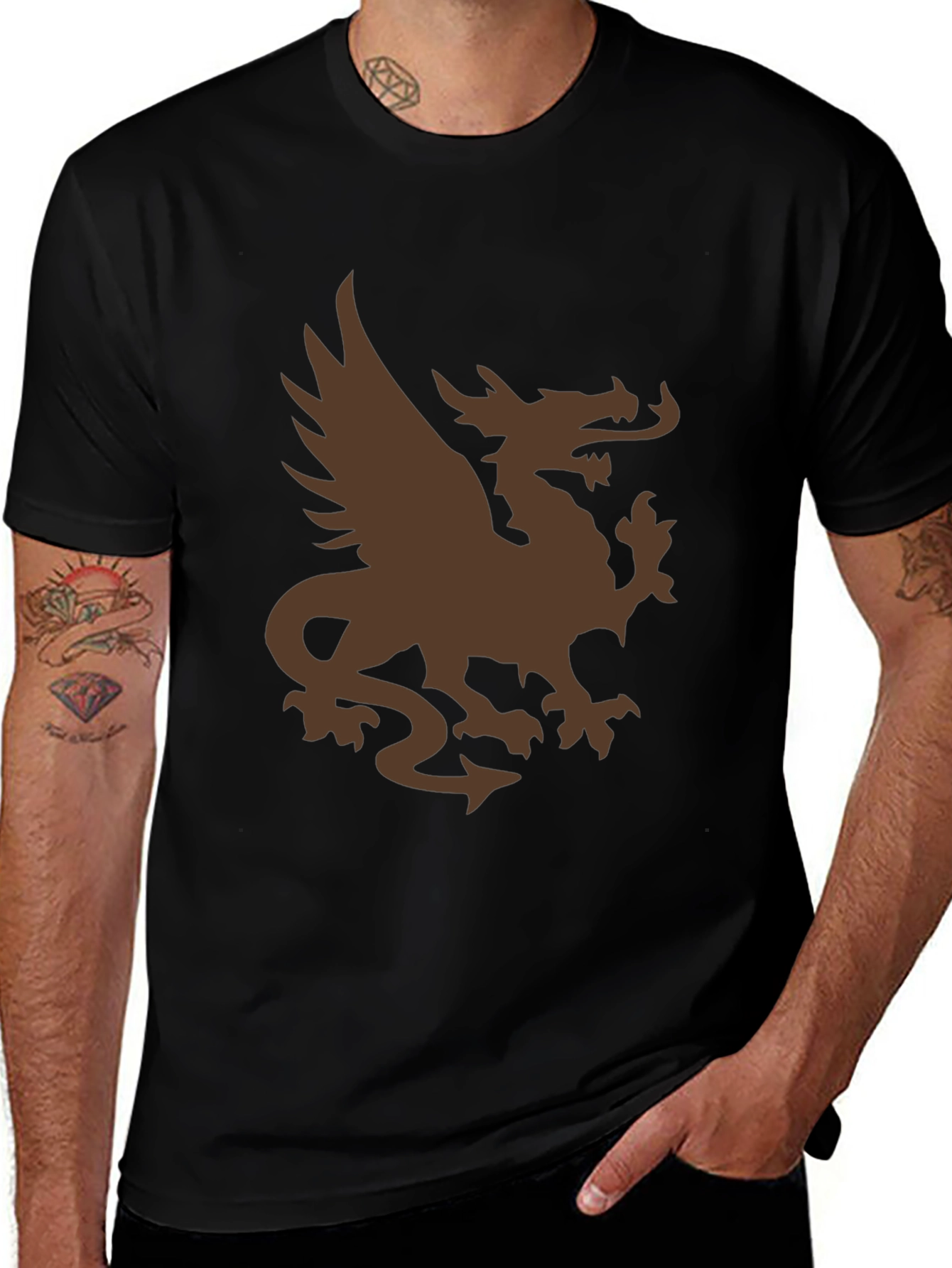 Mens Black T-Shirt with Brown Dragon Graphic