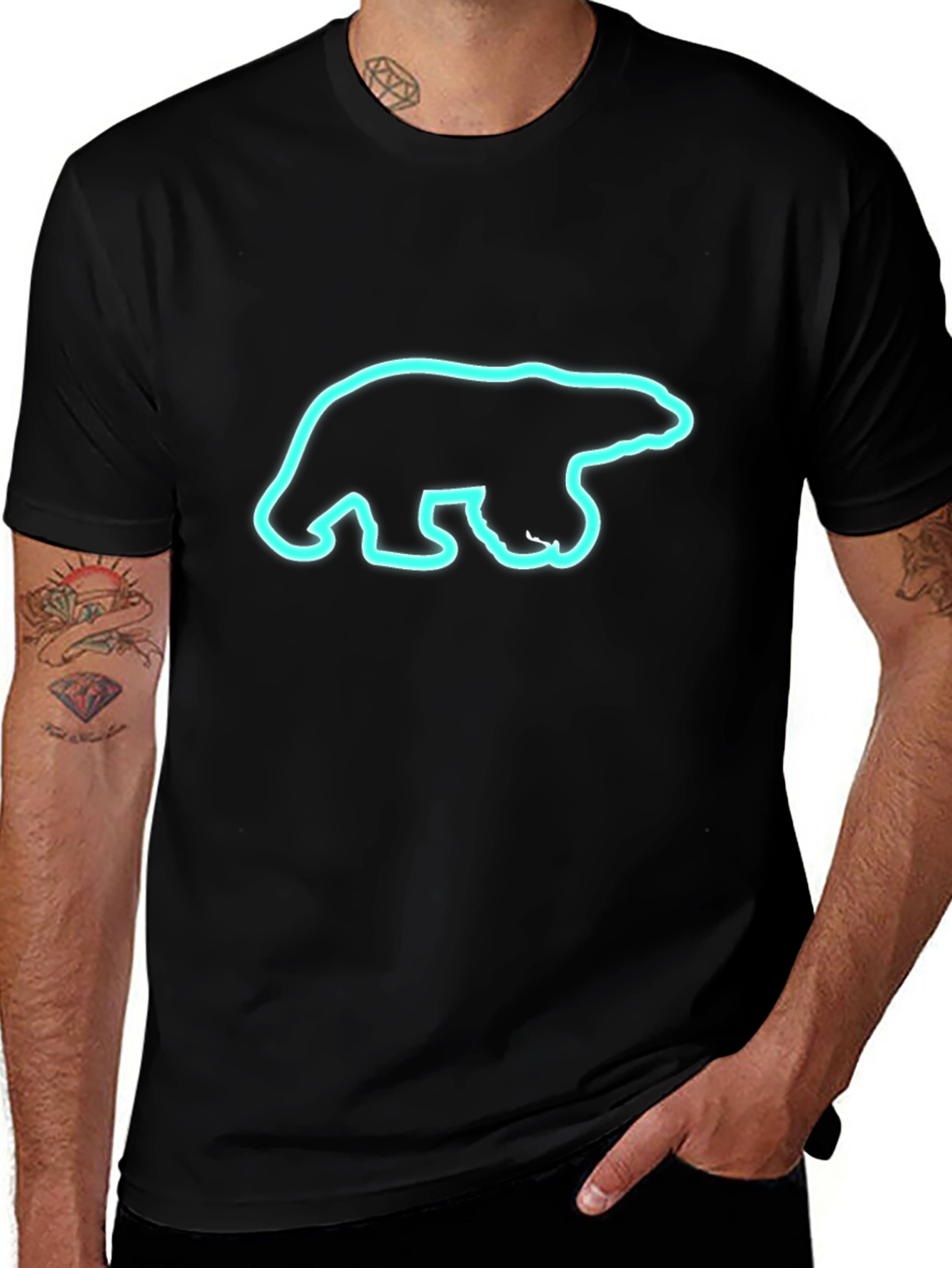 Black T-Shirt with Neon Polar Bear Graphic