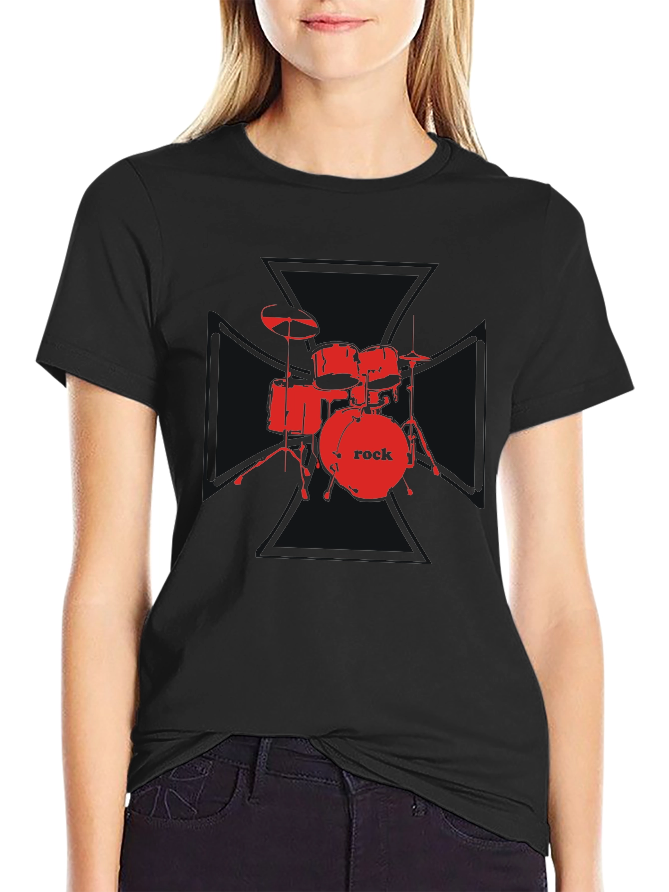 Rock Drum Set Graphic Tee - Black