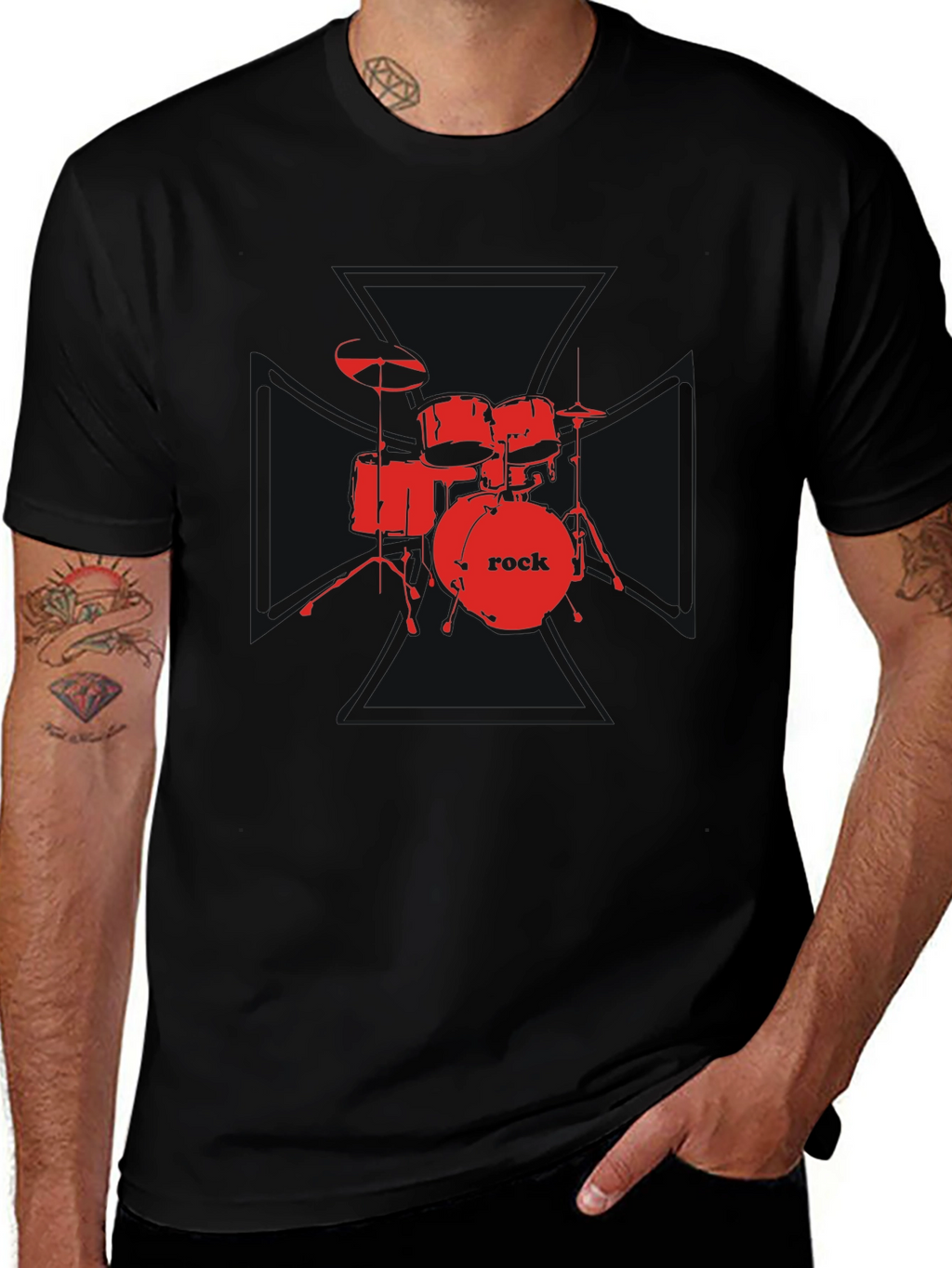 Rock Drum Set Graphic Tee - Black