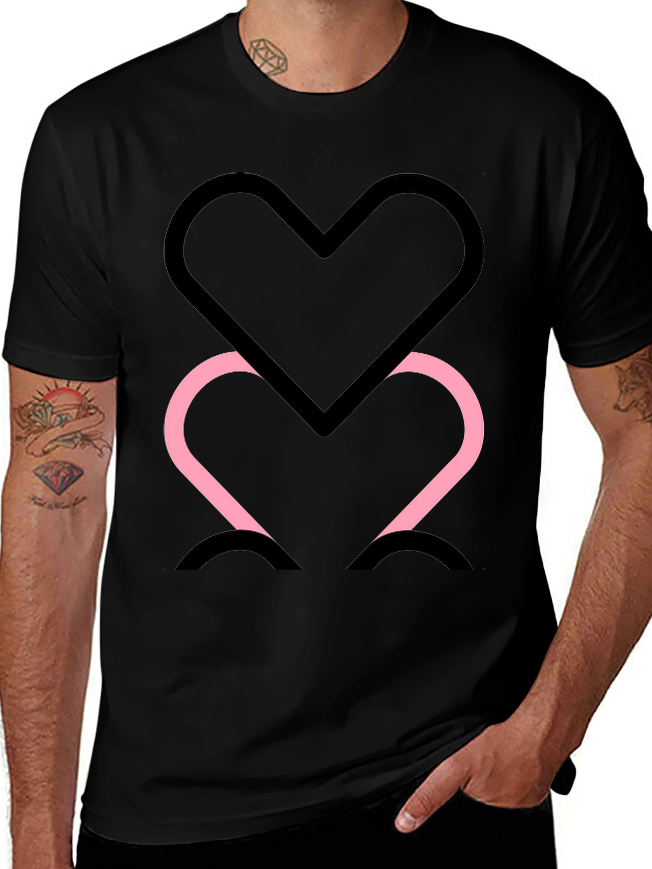 Black Tee with Two Heart Outline Graphic