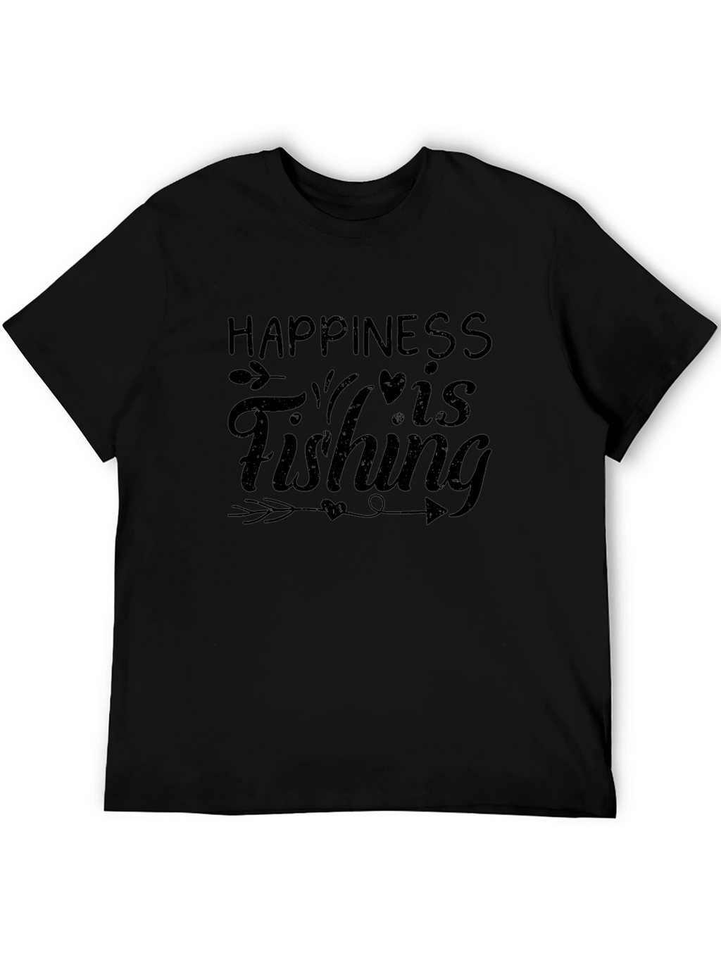 Happiness is Fishing Black Graphic T-Shirt